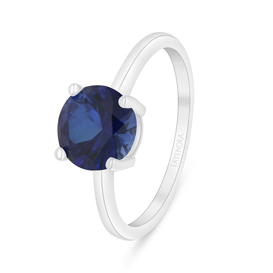 Sterling Silver 925 Ring Rhodium Plated Embedded With Sapphire Corundum And White Zircon