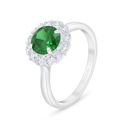 Sterling Silver 925 Ring Rhodium Plated Embedded With Emerald Zircon And White Zircon