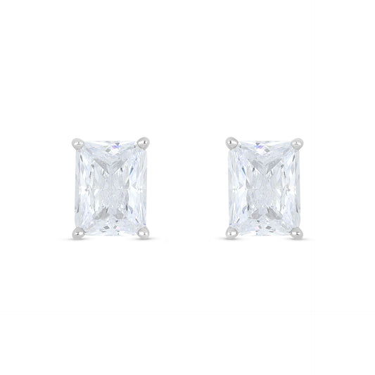 Sterling Silver 925 Earring Rhodium Plated Embedded With White Zircon