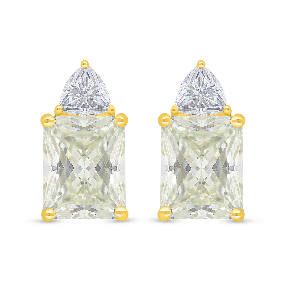 Sterling Silver 925 Earring Golden Plated Embedded With Yellow Diamond And White Zircon