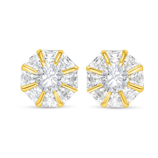 Sterling Silver 925 Earring Golden Plated Embedded With White Zircon