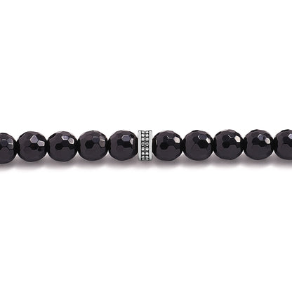 Rosary 100 Black Agete Beads 6 mm Faceted With Stainless Steel 316L Set Silver And Black Plated