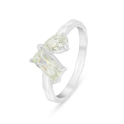 Sterling Silver 925 Ring Rhodium Plated Embedded With Yellow Diamond And White Zircon