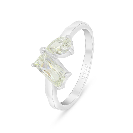 Sterling Silver 925 Ring Rhodium Plated Embedded With Yellow Diamond And White Zircon