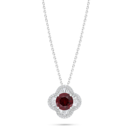 Sterling Silver 925 Necklace Rhodium Plated Embedded With Ruby Corundum And White Zircon