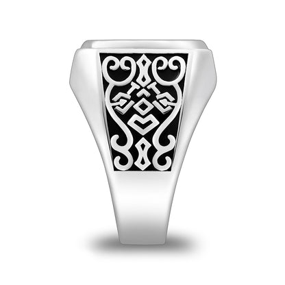 خاتم رجالي إسلامي من الفضة الخالصة عيار 925 مطلي روديوم و اسود