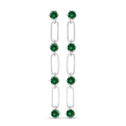 Sterling Silver 925 Earring Rhodium Plated Embedded With Emerald Zircon