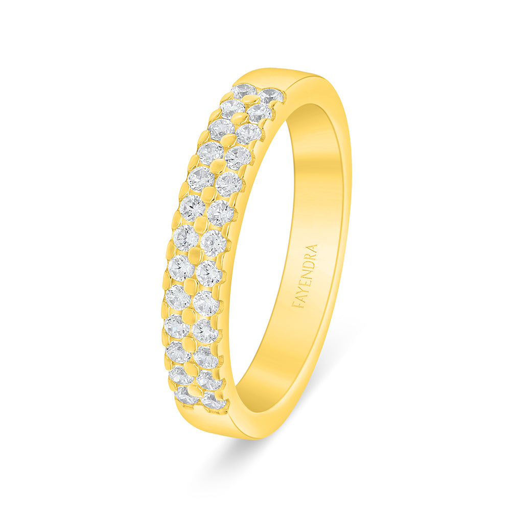 Sterling Silver 925 Ring Golden Plated Embedded With White Zircon