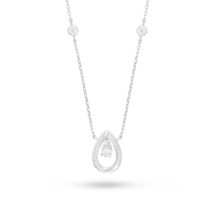 Sterling Silver 925 Necklace Rhodium Plated Embedded With White Zircon