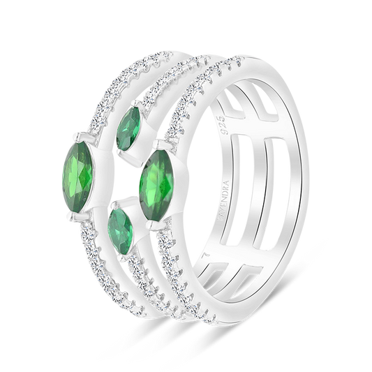 Sterling Silver 925 Ring Rhodium Plated Embedded With Emerald