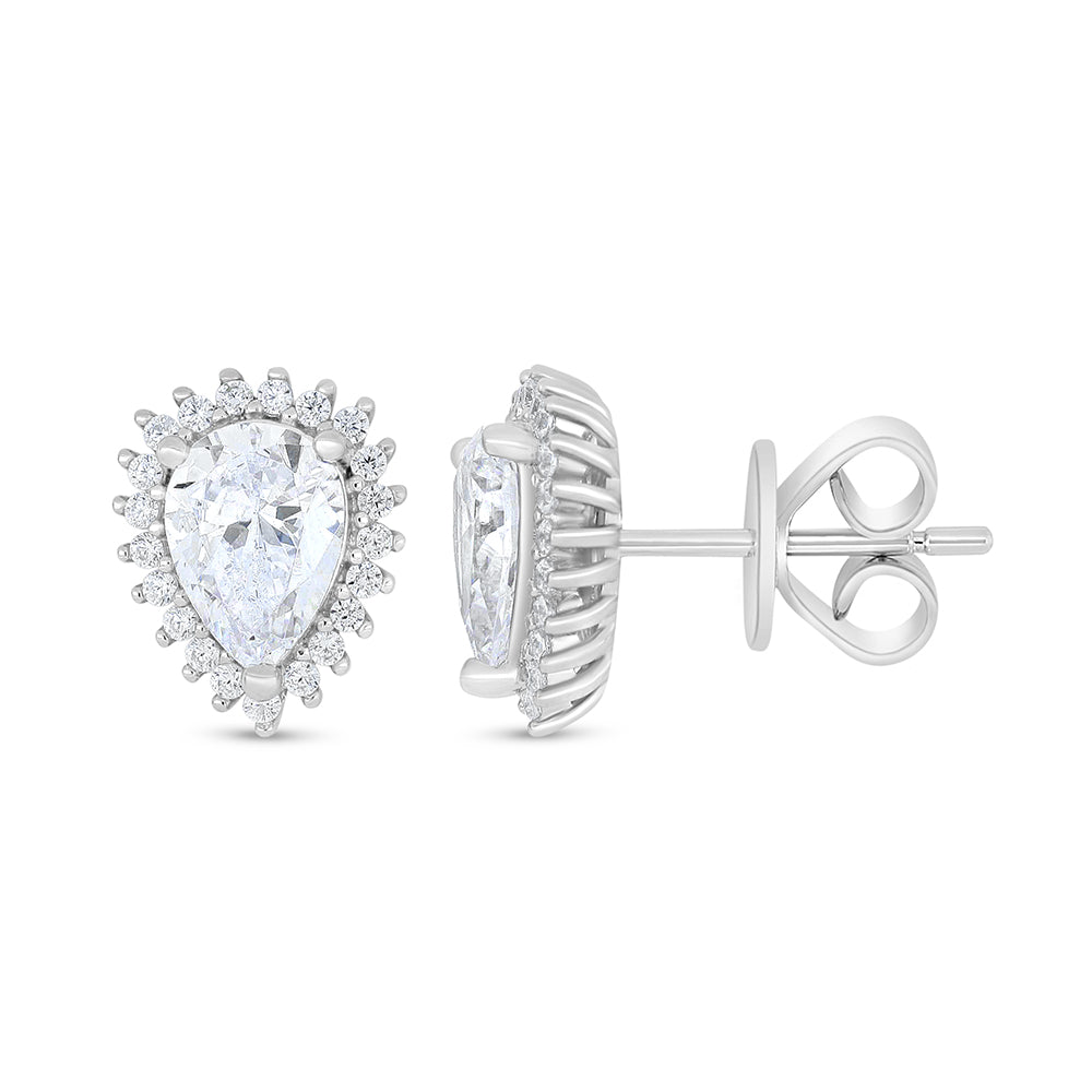 Sterling Silver 925 Earring Rhodium Plated Embedded With White Zircon