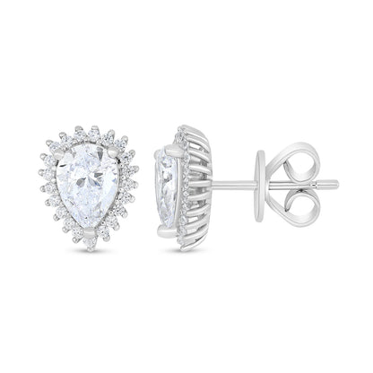 Sterling Silver 925 Earring Rhodium Plated Embedded With White Zircon