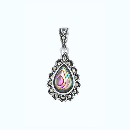Sterling Silver 925 Pendant Embedded With Natural Blue Shell And Marcasite Stones
