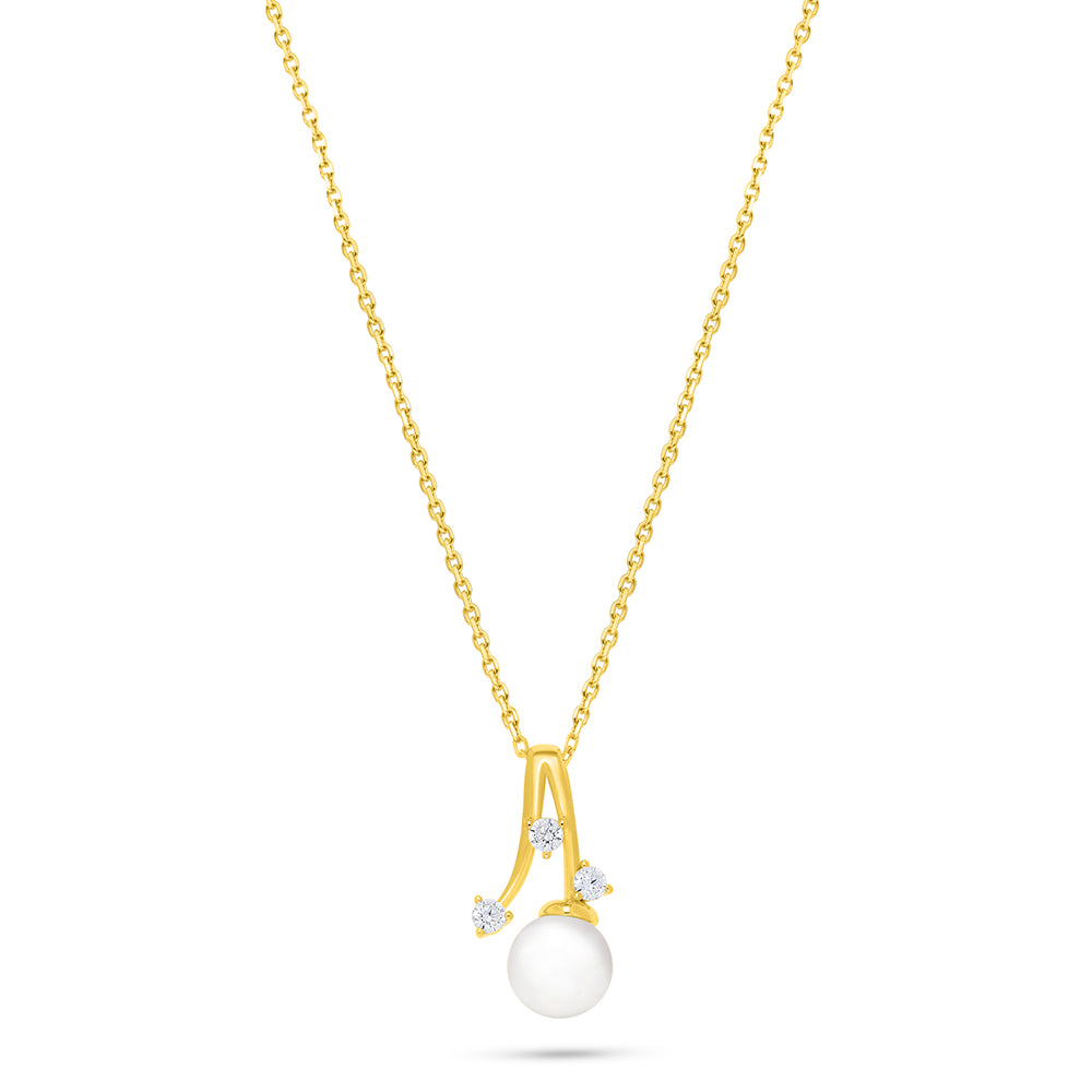 Sterling Silver 925 Necklace Golden Plated Embedded With Natural White Pearl And White Zircon