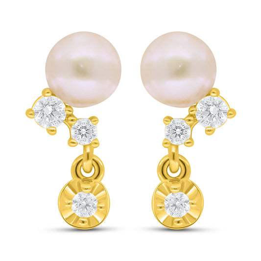 Sterling Silver 925 Earring Golden Plated Embedded With Fresh Water Pearl And White Zircon