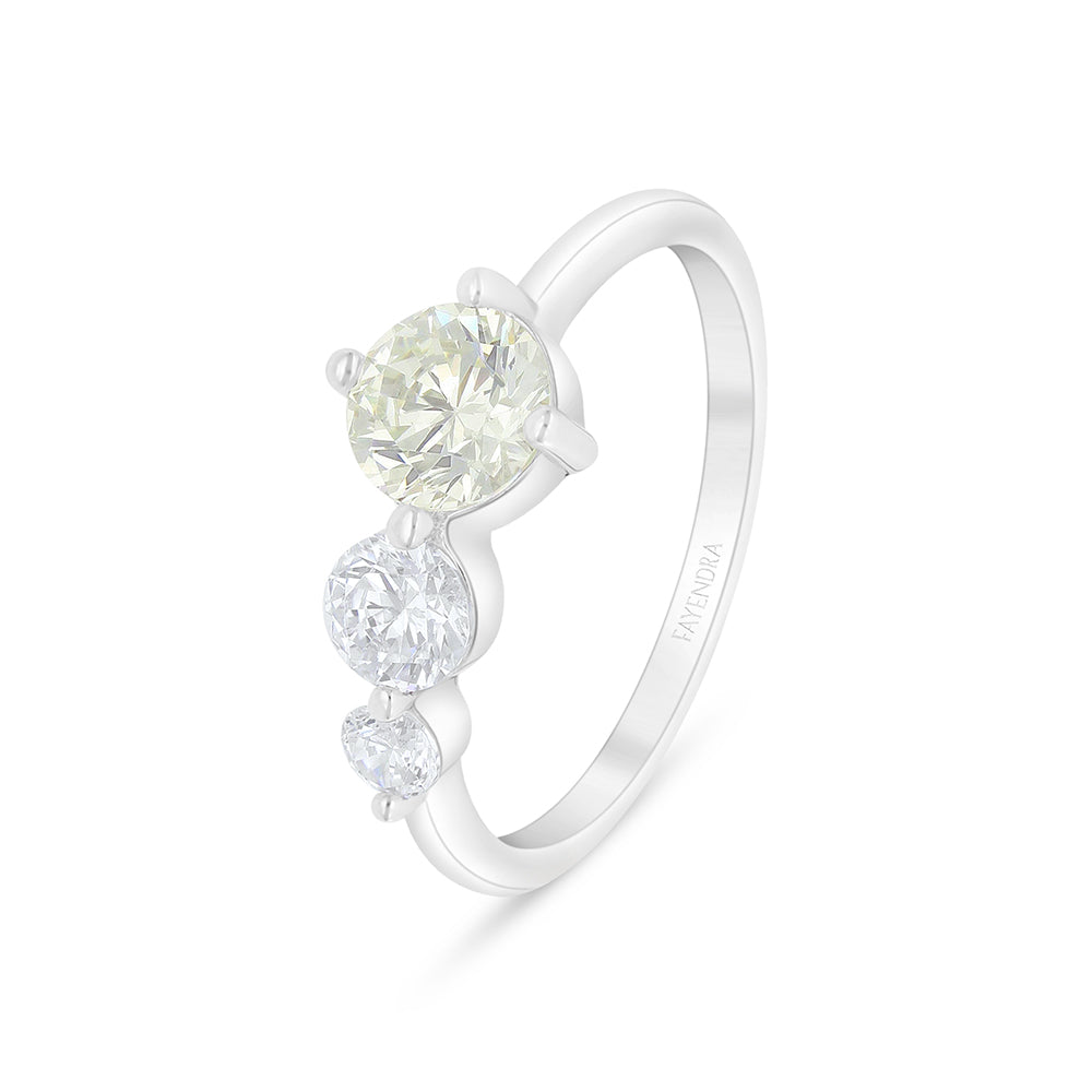 خاتم من الفضة الخالصة عيار 925 مطلي روديوم مرصع بالزركون الكناري الالماسي و فص ابيض