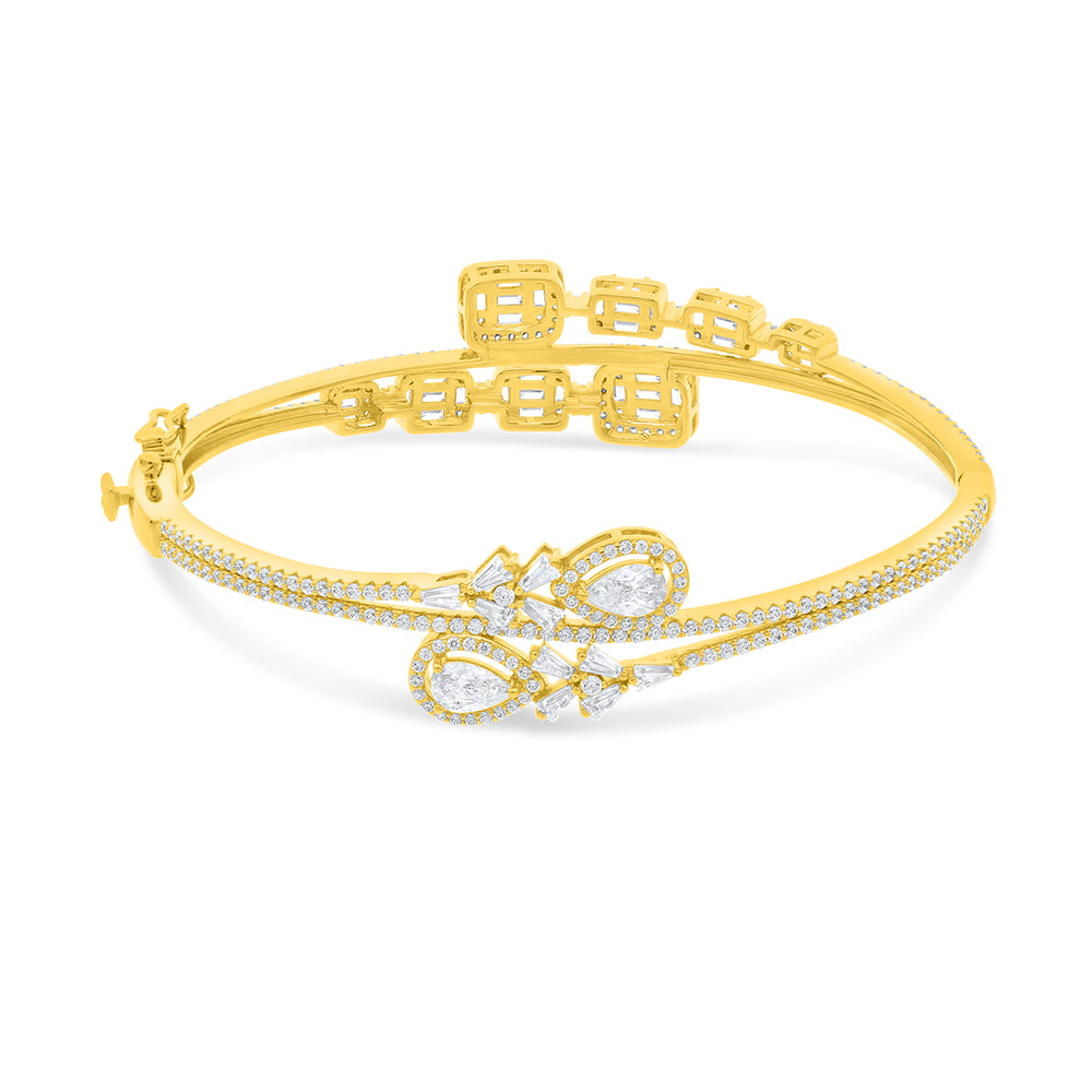 Sterling Silver 925 Bangle Golden Plated Embedded With White Zircon Size 6