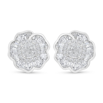 Sterling Silver 925 Earring Rhodium Plated Embedded With White Zircon