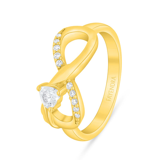 Sterling Silver 925 Ring Golden Plated Embedded With Diamond Zircon And White Zircon
