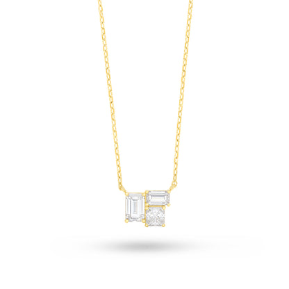 Sterling Silver 925 Necklace Golden Plated Embedded With White Zircon