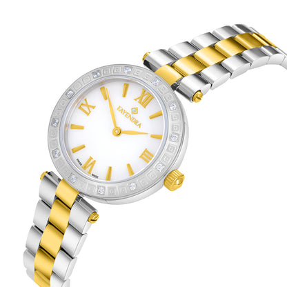 Stainless Steel 316L Watch Silver And Golden ColorAnd White Zircon  - WHITE MOP DIAL