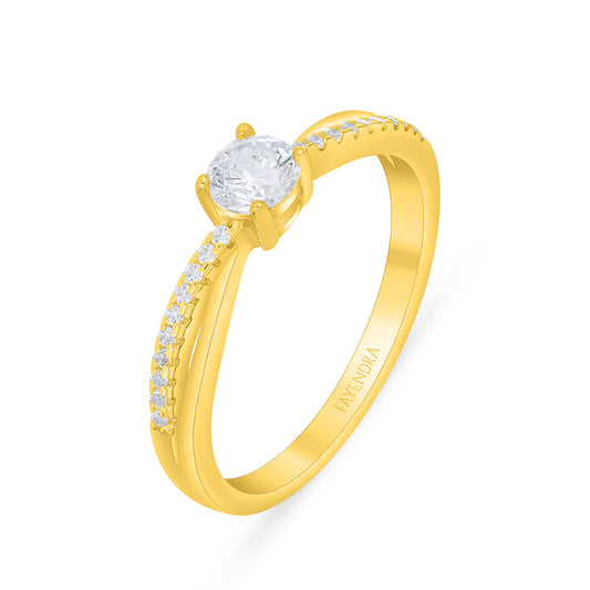 خاتم من الفضة الخالصة عيار 925 مطلي ذهبي مرصع فص ابيض