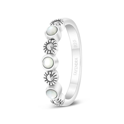 Sterling Silver 925 Set Embedded With Natural White Shell And Marcasite Stones