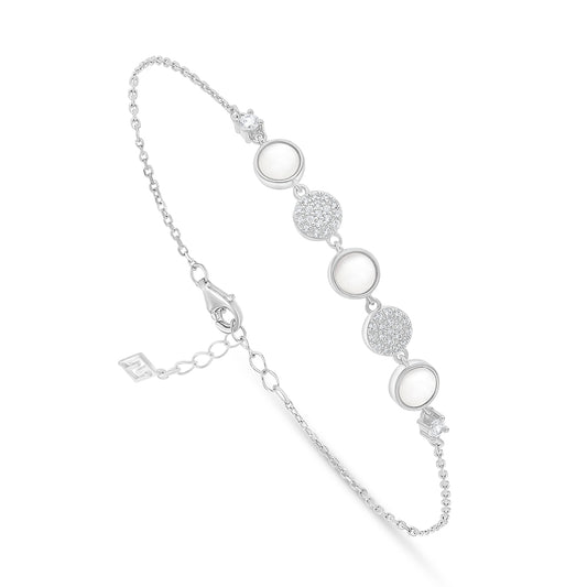 Sterling Silver 925 Bracelet Rhodium Plated Embedded With White Shell And White Zircon