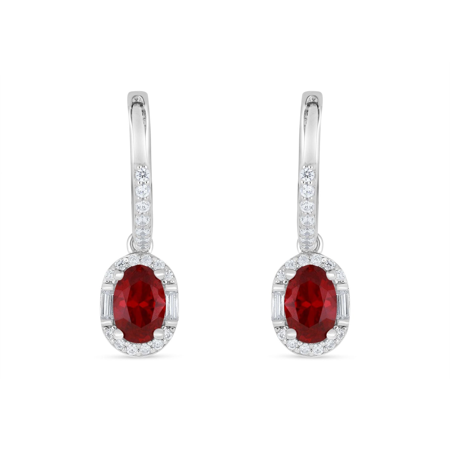 Sterling Silver 925 Earring Rhodium Plated Embedded With Ruby Corundum And White Zircon
