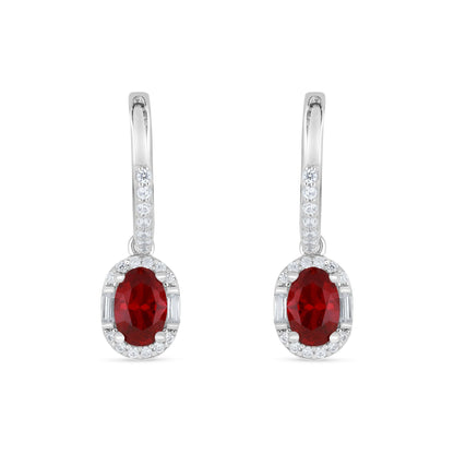 Sterling Silver 925 Earring Rhodium Plated Embedded With Ruby Corundum And White Zircon