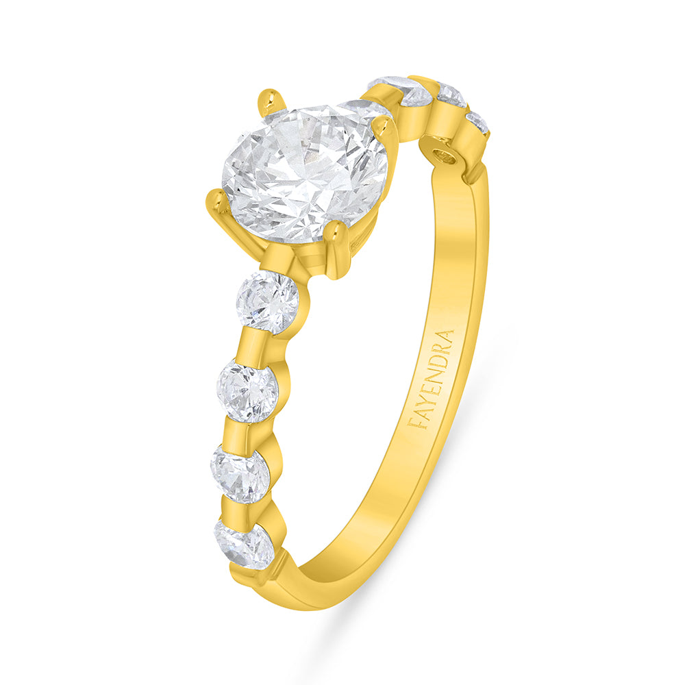 Sterling Silver 925 Ring Golden Plated Embedded With White Zircon