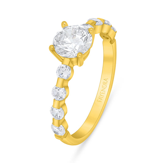 Sterling Silver 925 Ring Golden Plated Embedded With White Zircon