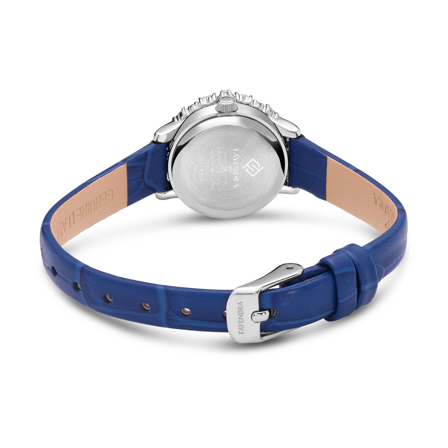 Stainless Steel 316 Watch Silver Color Blue Leather Embedded With White Zircon - BLUE MOP DIAL