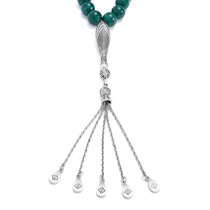 Rosary 33 Embedded With Malachite Bead 10 mm Sterling Silver 925 Oxidized Set LOGO