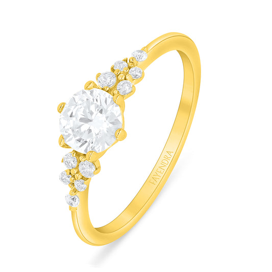 Sterling Silver 925 Ring Golden Plated Embedded With White Zircon