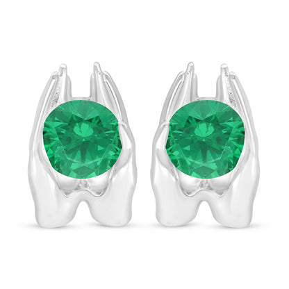 Sterling Silver 925 Earring Rhodium Plated Embedded With Emerald Zircon