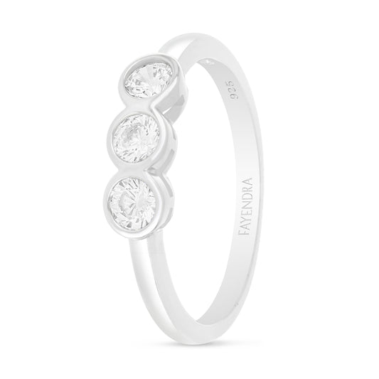 Sterling Silver 925 Ring Rhodium Plated Embedded With White Zircon