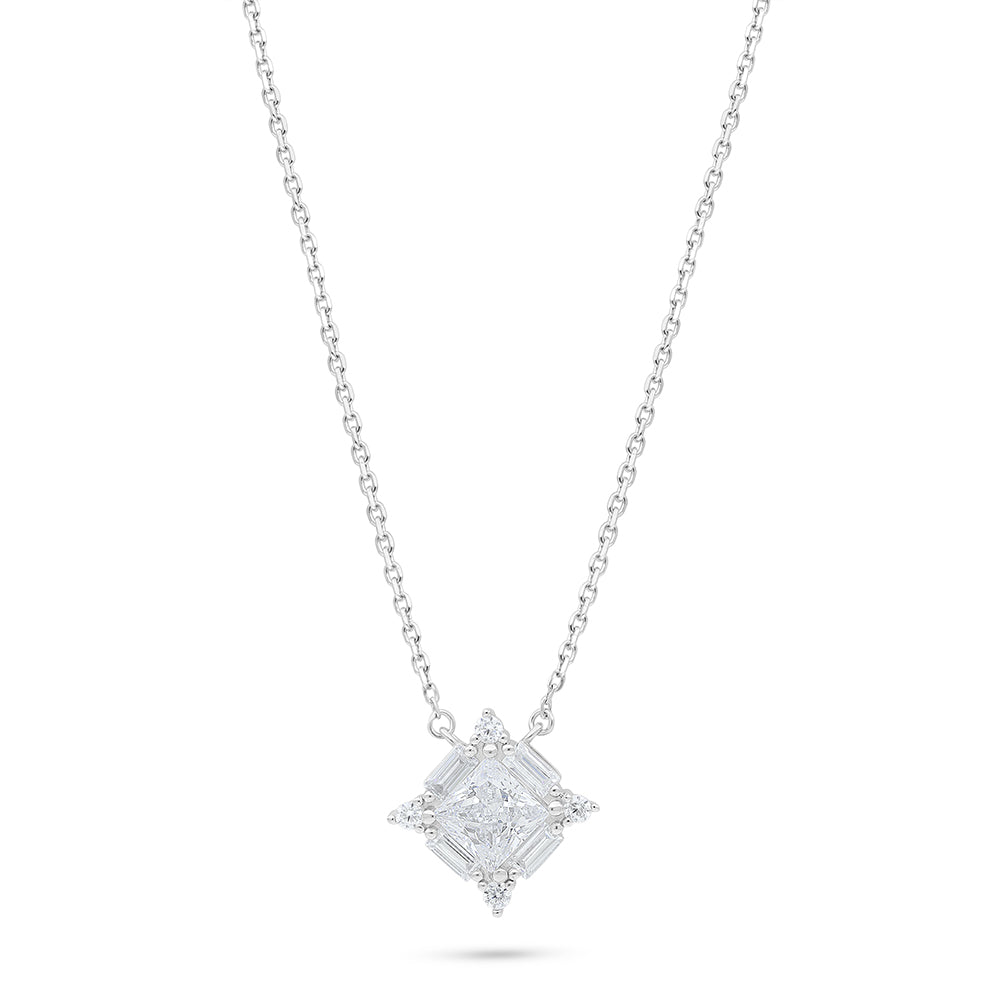 Sterling Silver 925 Necklace Rhodium Plated Embedded With Yellow Diamond And White Zircon