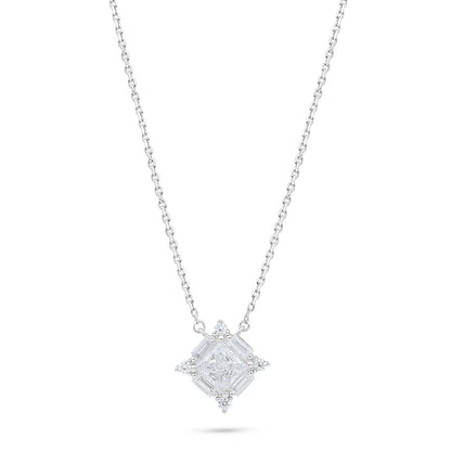 Sterling Silver 925 Necklace Rhodium Plated Embedded With Yellow Diamond And White Zircon