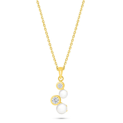 Sterling Silver 925 Necklace Golden Plated Embedded With Natural White Pearl And White Zircon