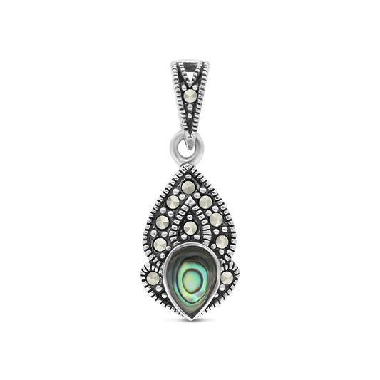 Sterling Silver 925 Pendant Embedded With Natural Blue Shell And Marcasite Stones