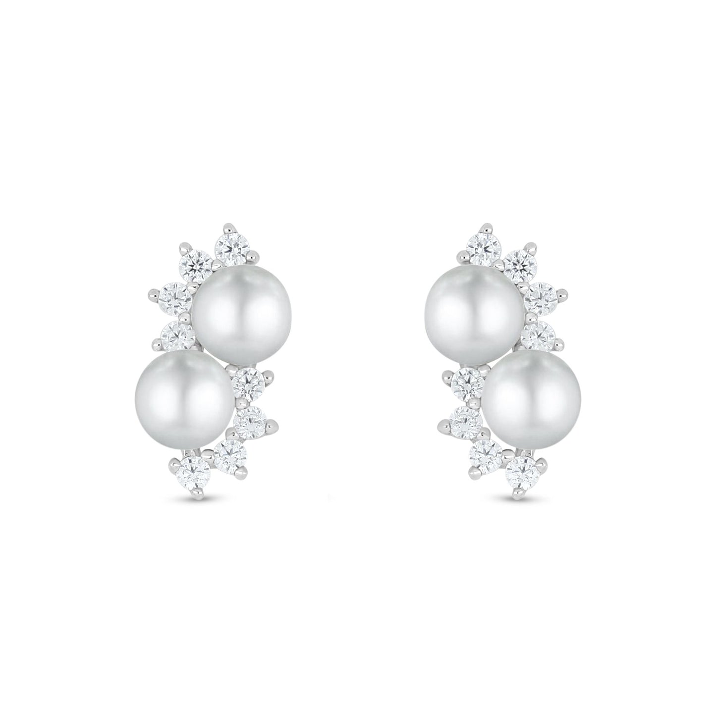 Sterling Silver 925 Earring Rhodium Plated Embedded With Natural White Pearl And White Zircon