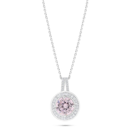 Sterling Silver 925 Necklace Rhodium Plated Embedded With Pink Zircon And White Zircon