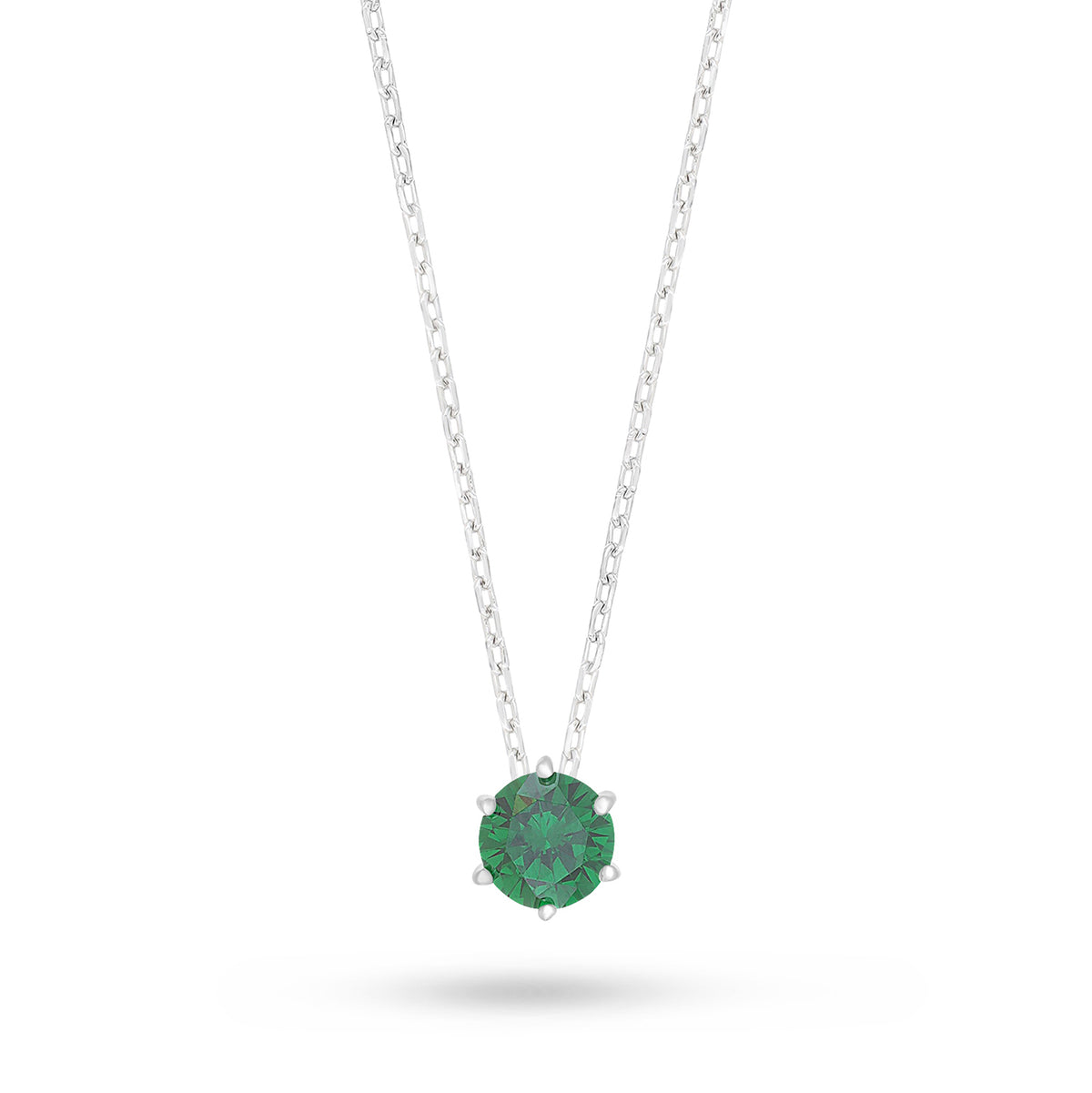 Sterling Silver 925 Necklace Rhodium Plated Embedded With Emerald Zircon