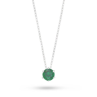 Sterling Silver 925 Necklace Rhodium Plated Embedded With Emerald Zircon