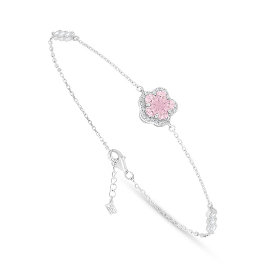 Sterling Silver 925 Bracelet Rhodium Plated Embedded With pink Zircon And White Zircon