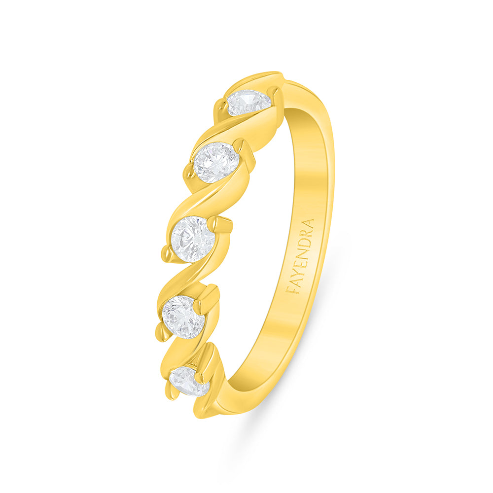 Sterling Silver 925 Ring Golden Plated Embedded With White Zircon