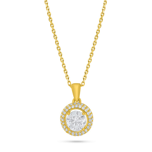 Sterling Silver 925 Necklace Golden Plated Embedded With Diamond Zircon And White Zircon