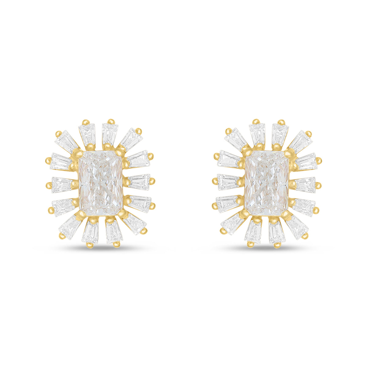 Sterling Silver 925 Earring Golden Plated Embedded With White Zircon