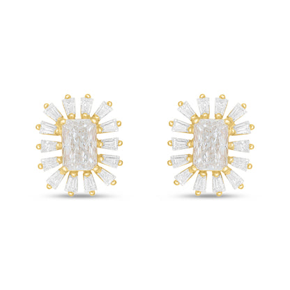 Sterling Silver 925 Earring Golden Plated Embedded With White Zircon
